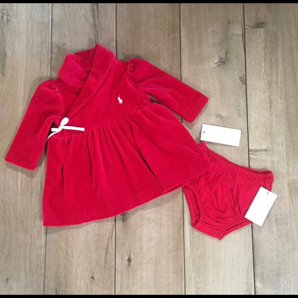 BEAUTIFUL BABY GIRL VELOUR RALPH LAUREN DRESS SET